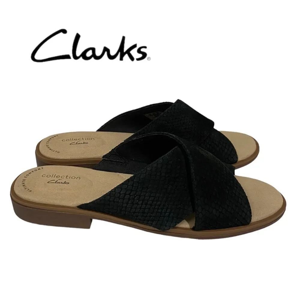 CLARKS Collection Declan Ivy Black Nubuck Slide Women's Sandals NEW 8